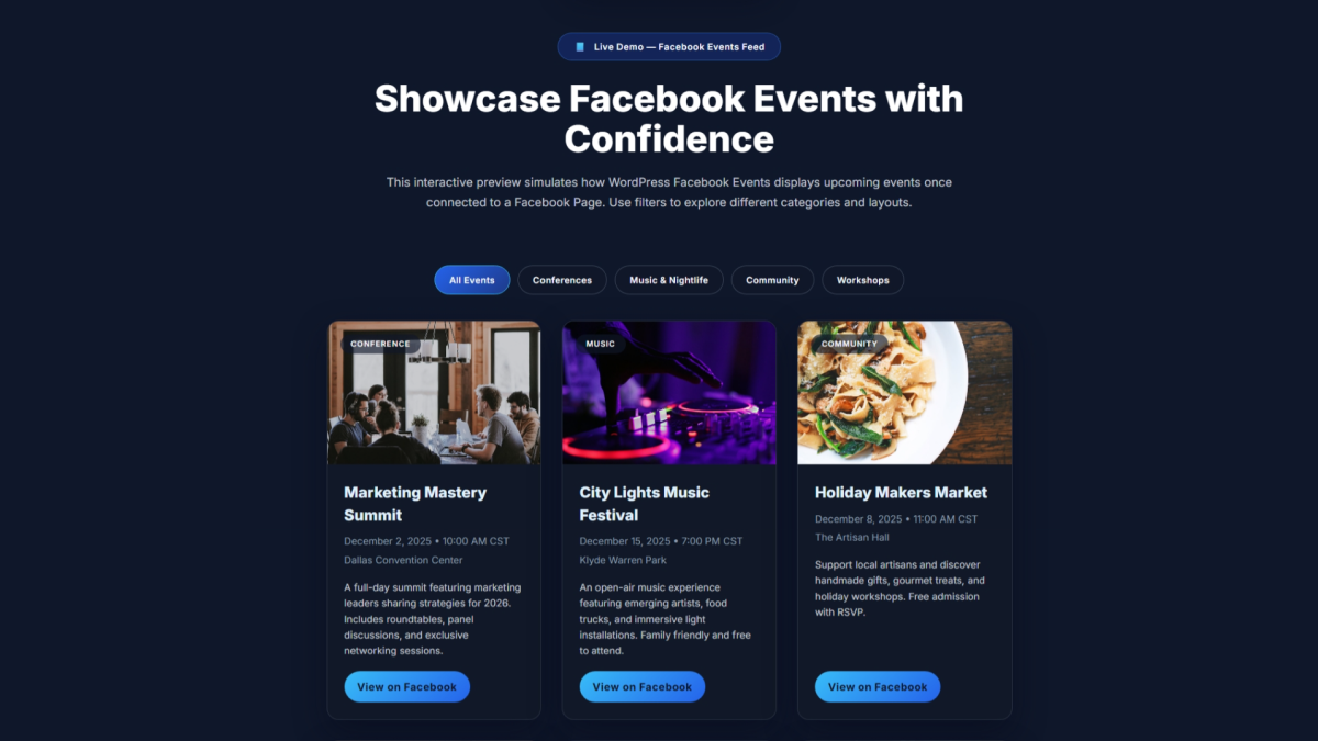 WordPress Facebook Events screenshot 1
